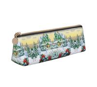 DNBCLEZK Boîte aux lettres de Noël et cadeaux - Jolie trousse triangulaire en cuir de qualité supérieure - Fermeture éclair lisse - Tirette en métal durable - Organiseur de papeterie imprimé complet