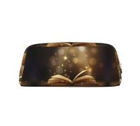 DNBCLEZK Book Under The Light Trousse à crayons personnalisable en cuir avec fermeture éclair, motif imprimé complet pour l'école et le bureau (motif personnalisé), doré, Taille unique