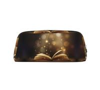 DNBCLEZK Book Under The Light Trousse à crayons personnalisable en cuir avec fermeture éclair, motif imprimé complet pour l'école et le bureau (motif personnalisé), Argenté., Taille unique