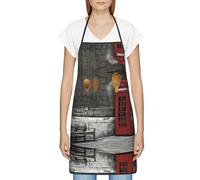 DNBCLEZK British Phone Booth Tablier professionnel unisexe anti-salissure avec poche en polyester imprimé complet pour cuisine, barbecue, café, hôtel, usage commercial