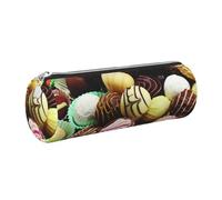 DNBCLEZK Candy Image Trousse à crayons ronde en cuir de qualité supérieure avec fermeture éclair lisse et tirette en métal durable, organiseur de papeterie imprimé complet pour l'école et le bureau