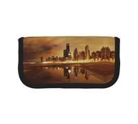 DNBCLEZK Chicago City Grande trousse à crayons en toile avec bordure noire imprimée complète, organiseur de trousse de maquillage multifonction, double fermeture éclair (19 x 9 x 5 cm)