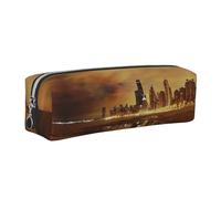 DNBCLEZK Chicago City - Trousse à crayons mignonne en cuir de qualité supérieure, fermeture éclair lisse, tirette en métal durable, organiseur de papeterie avec impression complète pour l'école et le