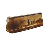 DNBCLEZK Chicago City Trousse à crayons triangulaire en cuir de qualité supérieure avec fermeture éclair lisse et tirette en métal durable, organiseur de papeterie imprimé complet pour l'école et le
