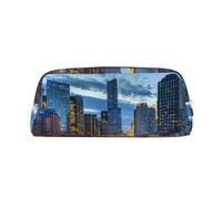 DNBCLEZK Chicago Illinois USA Trousse à crayons personnalisable en cuir avec fermeture éclair, motif imprimé complet pour l'école et le bureau (motif personnalisé), Argenté., Taille unique