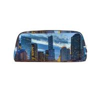 DNBCLEZK Chicago Illinois USA Trousse à crayons personnalisable en cuir avec fermeture éclair, motif imprimé complet pour l'école et le bureau (motif personnalisé), doré, Taille unique