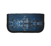 DNBCLEZK Chicago - Trousse à crayons en toile réfléchissante de grande capacité avec bordure noire, organiseur de trousse de maquillage multifonction, double fermeture éclair (19 x 9 x 5 cm)