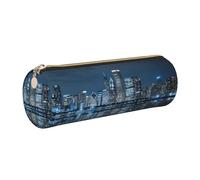 DNBCLEZK Chicago - Trousse à crayons ronde en cuir réfléchissant de qualité supérieure, fermeture éclair lisse, tirette en métal durable, organiseur de papeterie avec impression complète pour l'école