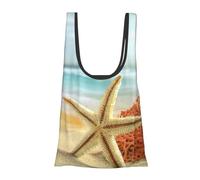 DNBCLEZK Coral On Beach Sacs de courses pliables et réutilisables, sac d'épicerie imperméable avec pochette de transport, peut contenir plus de 45 kg, sac de courses compact et respectueux de