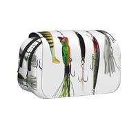 DNBCLEZK Divers types d'appâts de pêche - Trousse à crayons à double couche rabattable - Grande capacité - Organiseur de 50 stylos - Porte-papeterie en polyester durable pour l'école, les voyages