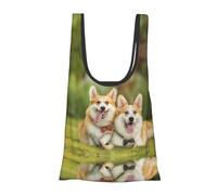 DNBCLEZK Dog On The Lawn Sacs de courses pliables et réutilisables, sac d'épicerie imperméable avec pochette de transport, peut contenir plus de 45 kg, sac de courses compact et respectueux de