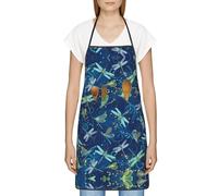 DNBCLEZK Dragonfly Tablier professionnel unisexe anti-salissure avec poche en polyester imprimé complet pour cuisine, barbecue, café, hôtel, usage commercial