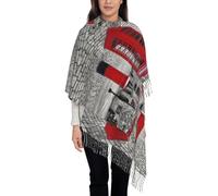 DNBCLEZK Écharpe longue à franges en imitation cachemire imprimé London Red Telephone Booth - Léger, doux et chaud - Accessoire de mode pour femme