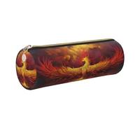 DNBCLEZK Fantasy Phoenix Trousse à crayons ronde en cuir de qualité supérieure avec fermeture éclair lisse et tirette en métal durable, organiseur de papeterie imprimé complet pour l'école et le