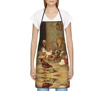 DNBCLEZK Farm Chickens Tablier professionnel unisexe anti-salissure avec poche en polyester imprimé complet pour cuisine, barbecue, café, hôtel, usage commercial