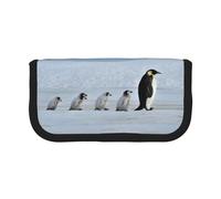 DNBCLEZK Five Penguins Trousse à crayons en toile de grande capacité avec imprimé complet et bordure noire, trousse de maquillage multifonction, double fermeture éclair (19 x 9 x 5 cm)