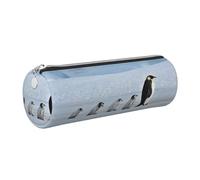 DNBCLEZK Five Penguins Trousse à crayons ronde en cuir de qualité supérieure avec fermeture éclair lisse et tirette en métal durable, organiseur de papeterie imprimé complet pour l'école et le bureau