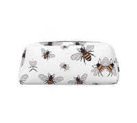 DNBCLEZK Funny Bees Trousse à crayons personnalisable en cuir avec fermeture éclair Motif imprimé complet pour l'école et le bureau (motif personnalisé), Argenté., Taille unique