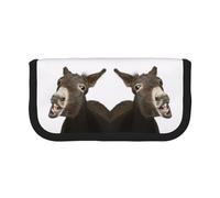 DNBCLEZK Funny Donkey Grande trousse à crayons en toile avec imprimé complet et bordure noire, organiseur multifonction pour trousse de maquillage, double fermeture éclair (19 x 9 x 5 cm)