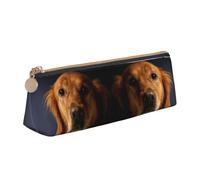 DNBCLEZK Golden Retriever Trousse à crayons triangulaire en cuir de qualité supérieure avec fermeture éclair lisse et tirette en métal durable, organiseur de papeterie imprimé complet pour l'école et