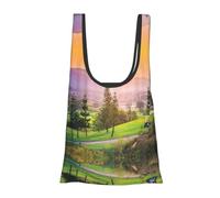 DNBCLEZK Golf Resort Park Sacs à provisions pliables et réutilisables, sac d'épicerie imperméable avec pochette de transport, peut contenir plus de 45 kg, sac de courses compact et respectueux de