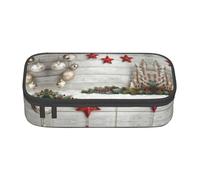 DNBCLEZK Grande trousse à crayons en toile avec compartiments pour filles et garçons, motif sapin de Noël et clochettes, Noir , Taille unique, Organiseur de sac