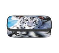 DNBCLEZK Grande trousse à crayons en toile avec compartiments pour filles et garçons, motif tigre blanc, Noir , Taille unique, Organiseur de sac