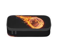 DNBCLEZK Grande trousse à crayons en toile avec compartiments pour filles et garçons, trousse de rangement personnalisée avec impression « Basketball on Fire », Noir , Taille unique, Organiseur de sac