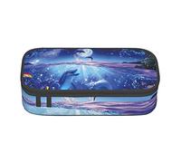 DNBCLEZK Grande trousse à crayons en toile avec compartiments pour filles et garçons, trousse de rangement personnalisée avec motif vie marine, Noir , Taille unique, Organiseur de sac