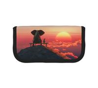DNBCLEZK Grande trousse à crayons en toile avec imprimé éléphant et chien The Sunset avec bordure noire, trousse de maquillage multifonction, double fermeture éclair (19 x 9 x 5 cm)