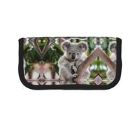 DNBCLEZK Grande trousse à crayons en toile avec imprimé mignon koala et bordure noire, organiseur multifonction pour trousse de maquillage, double fermeture éclair (19 x 9 x 5 cm)