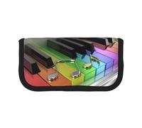 DNBCLEZK Grande trousse à crayons en toile avec motif clé de piano avec bordure noire, trousse de maquillage multifonction, double fermeture éclair (19 x 9 x 5 cm)