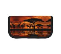 DNBCLEZK Grande trousse à crayons en toile avec motif girafe sous l'arbre en Afrique pour filles et garçons, impression personnalisée, Noir , Taille unique, Organiseur de sac