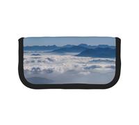 DNBCLEZK Grande trousse à crayons en toile avec motif paysage avec des montagnes et des nuages avec imprimé complet, bordure noire, trousse de maquillage multifonction, double fermeture éclair (19 x 9