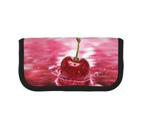 DNBCLEZK Grande trousse à crayons en toile pour filles et garçons Motif cerises rouges, Noir , Taille unique, Organiseur de sac
