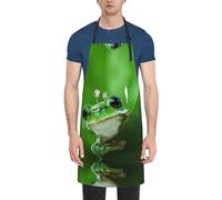 DNBCLEZK Green Frog The Leaves Tablier imperméable pour adulte avec poches, imprimé sur un seul côté, attaches réglables au niveau du cou et de la taille, tissu polyester durable pour la cuisine