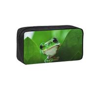 DNBCLEZK Green Frog The Leaves Trousse simple de grande capacité avec impression complète, tissu Oxford 600D, durable, robuste, fermeture éclair lisse, porte-stylos pour l'école, le bureau, les