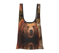DNBCLEZK Grizzly Bear Sacs de courses pliables et réutilisables, sac d'épicerie imperméable avec pochette de transport, peut contenir plus de 25 kg, sac de courses compact et respectueux de