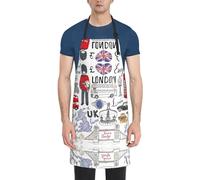 DNBCLEZK I Love London Tablier imperméable pour adulte avec poches, impression sur un seul côté, attaches réglables au niveau du cou et de la taille, tissu polyester durable pour la cuisine
