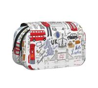 DNBCLEZK I Love London Trousse à crayons double couche à rabat de grande capacité pour 50 stylos, support de papeterie en polyester durable pour l'école, les voyages artistiques (imprimé intégral)