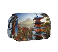 DNBCLEZK Japan Mount Fuji Trousse à crayons à rabat double couche avec couvercle rabattable de grande capacité pour 50 stylos, support de papeterie en polyester durable pour l'école, les voyages