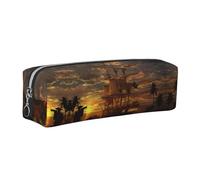 DNBCLEZK Jolie trousse à crayons en cuir avec fermeture éclair lisse et tirette en métal durable, motif bateau au crépuscule, organiseur de papeterie pour l'école et le bureau, Argenté., Taille unique