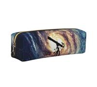 DNBCLEZK Jolie trousse à crayons en cuir avec télescope, fermeture éclair lisse, tirette en métal durable, imprimé complet, pour l'école et le bureau, doré, Taille unique