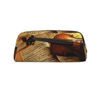 DNBCLEZK Jolie trousse à crayons en cuir avec violon et livre pour filles et garçons, imprimé personnalisé, Argenté., Taille unique, Organiseur de sac
