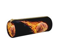 DNBCLEZK Jolie trousse à crayons personnalisée en cuir imprimé Basketball on Fire pour filles et garçons, blanc, Taille unique, Organiseur de sac