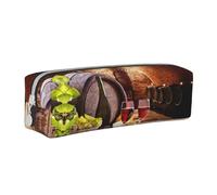 DNBCLEZK Jolie trousse à crayons personnalisée en cuir pour filles et garçons, motif cave à vin rouge, blanc, Taille unique, Organiseur de sac