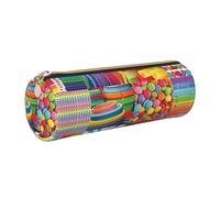 DNBCLEZK Jolie trousse à crayons ronde en cuir avec fermeture éclair lisse et tirette en métal durable, imprimé complet, organiseur de papeterie pour l'école et le bureau, doré, Taille unique