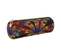 DNBCLEZK Jolie trousse à crayons ronde en cuir avec fermeture éclair lisse et tirette en métal durable, imprimé complet, pour l'école, le bureau, doré, Taille unique