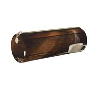 DNBCLEZK Jolie trousse à crayons ronde en cuir avec fermeture éclair lisse et tirette en métal durable, imprimé complet, pour l'école et le bureau, doré, Taille unique