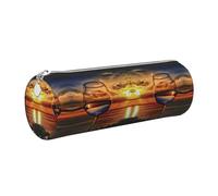 DNBCLEZK Jolie trousse à crayons ronde en cuir avec fermeture éclair lisse et tirette en métal durable, imprimé complet, pour l'école, le bureau, Argenté., Taille unique